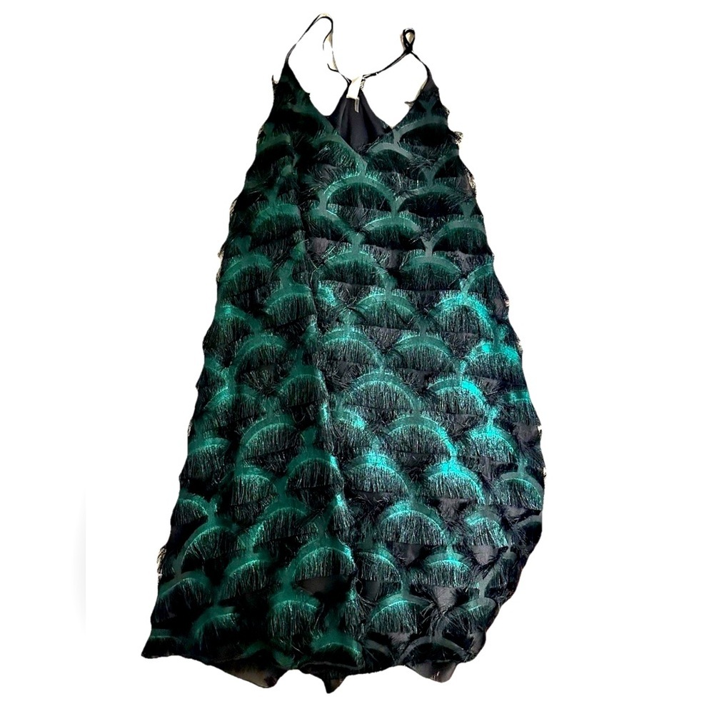 Glam Peacock Feathers Black Blue Green Women's Camisole Halter Top Sz Large NWT